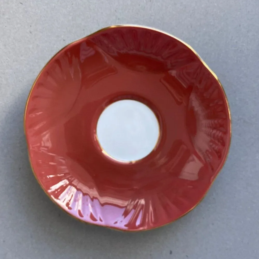 1960 Vintage Crown Staffordshire Orange White China Teacup and Saucer Set